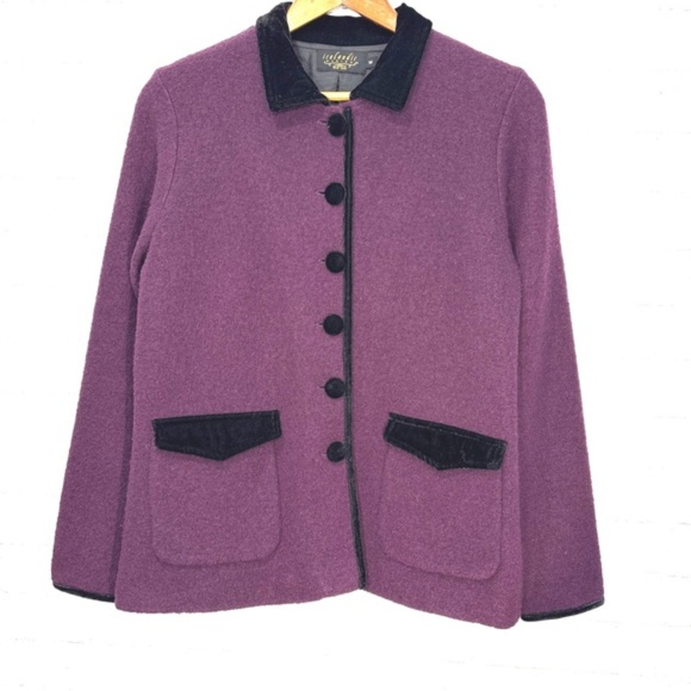 Vintage Icelandic Design Plum Wool Jacket Size M Velvet Trim Fall Blazer Classic